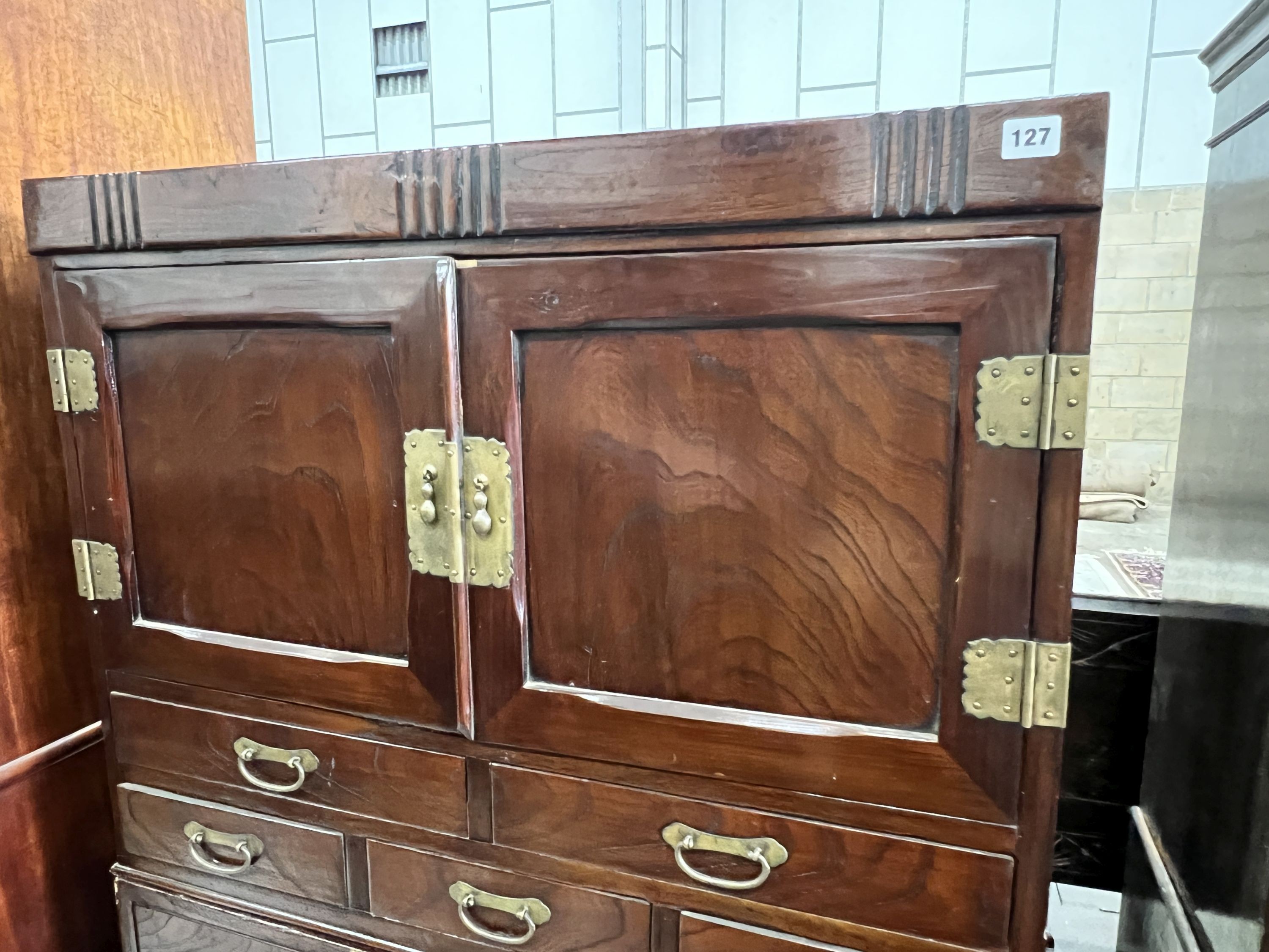 A Chinese elm chest on chest, width 90cm, depth 42cm, height 144cm